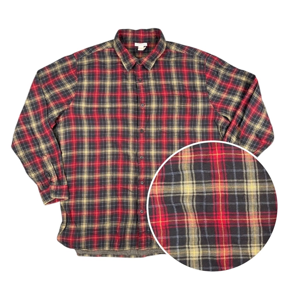 Carbon2Cobalt Mens XL Flannel Button Down Shirt Red Black Plaid Long Sleeve